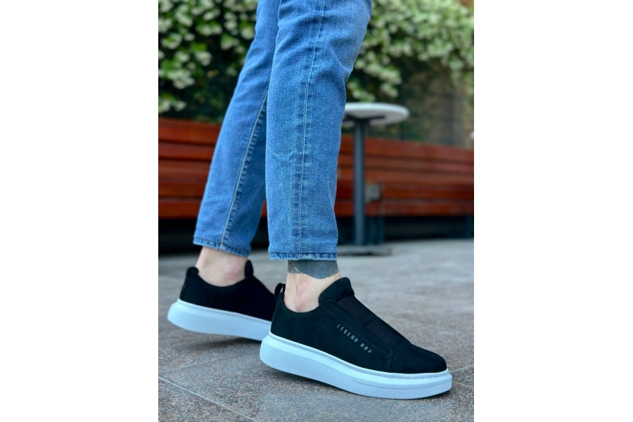 Shoecide Sb0307 Boa Kalın Süet Çift Bant Siyah Beyaz Taban Erkek Ayakkabı