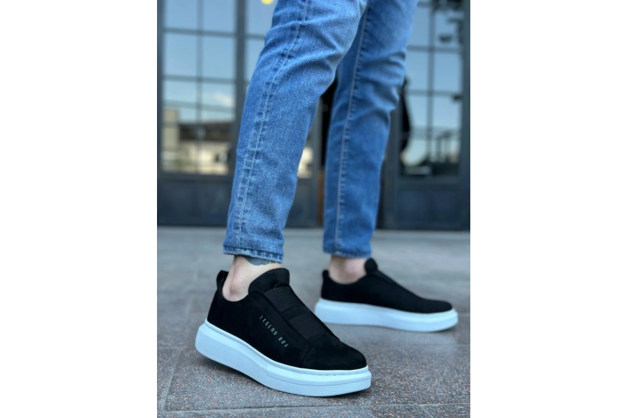 Shoecide Sb0307 Boa Kalın Süet Çift Bant Siyah Beyaz Taban Erkek Ayakkabı