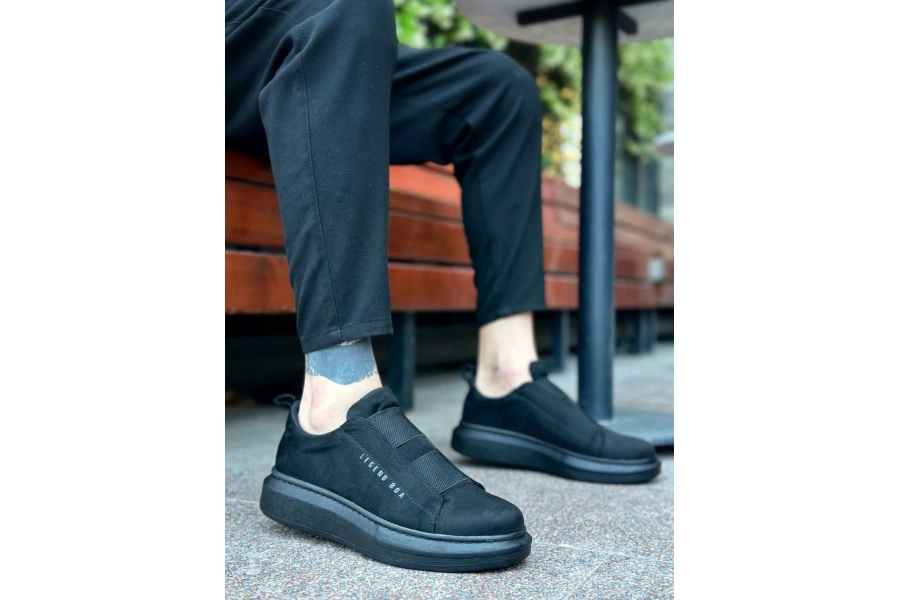 Shoecide Sb0307 Boa Kalın Süet Yüksek Taban Çift Bant Siyah Erkek Ayakkabı