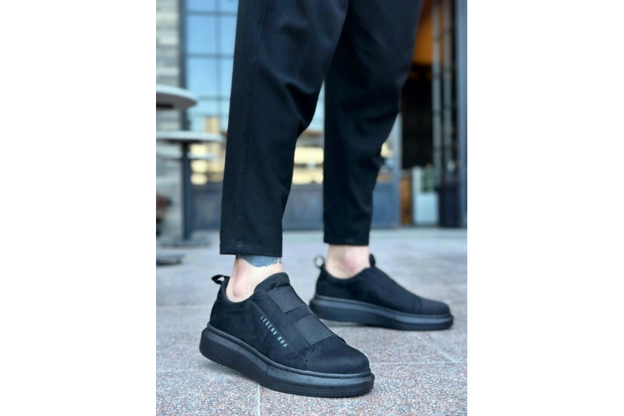 Shoecide Sb0307 Boa Kalın Süet Yüksek Taban Çift Bant Siyah Erkek Ayakkabı