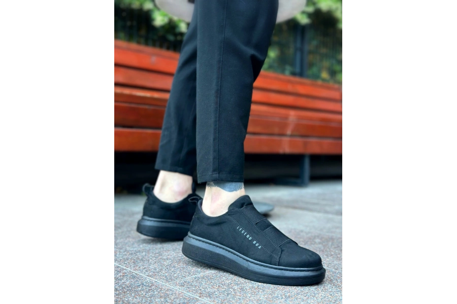 Shoecide Sb0307 Boa Kalın Süet Yüksek Taban Çift Bant Siyah Erkek Ayakkabı