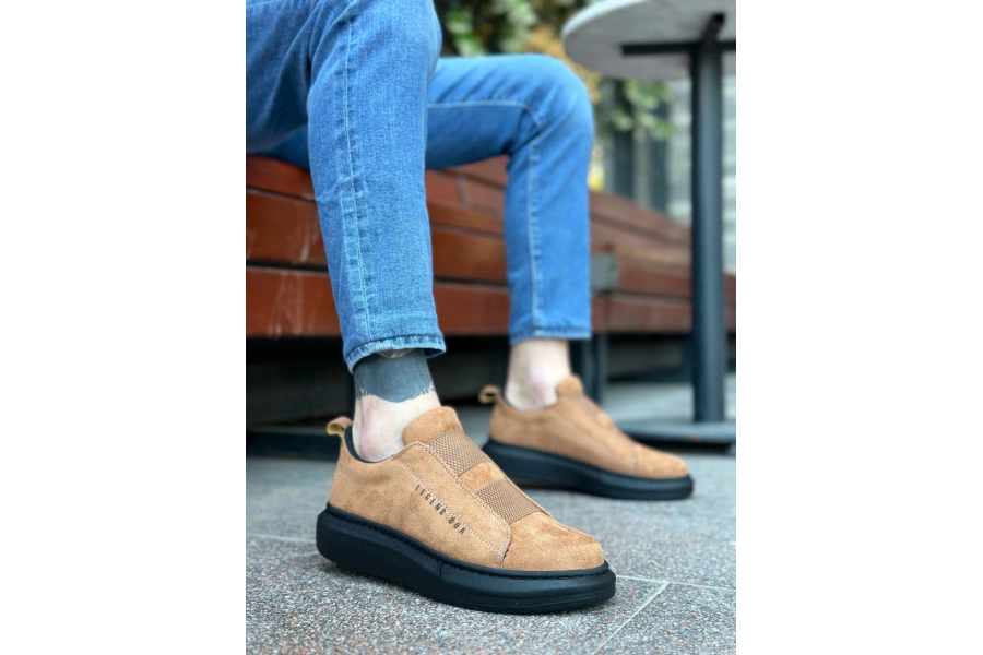 Shoecide Sb0307 Boa Kalın Süet Yüksek Taban Çift Bant Taba Siyah Erkek Ayakkabı