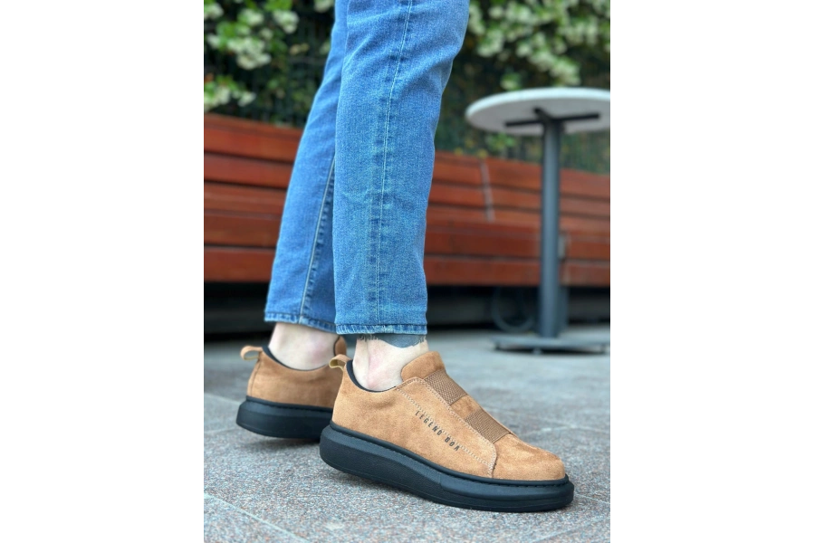 Shoecide Sb0307 Boa Kalın Süet Yüksek Taban Çift Bant Taba Siyah Erkek Ayakkabı