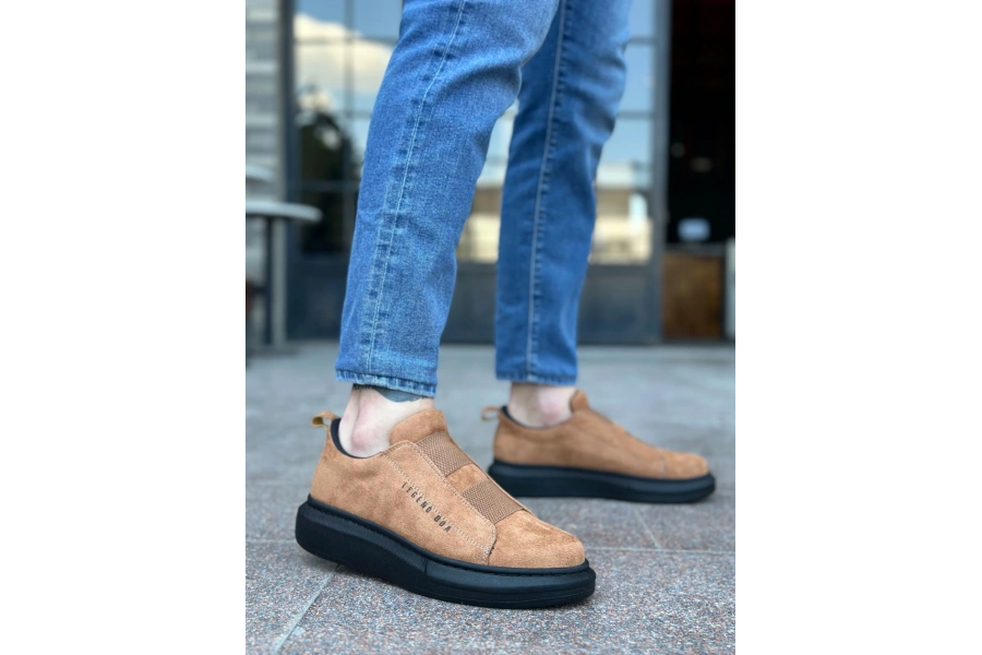 Shoecide Sb0307 Boa Kalın Süet Yüksek Taban Çift Bant Taba Siyah Erkek Ayakkabı