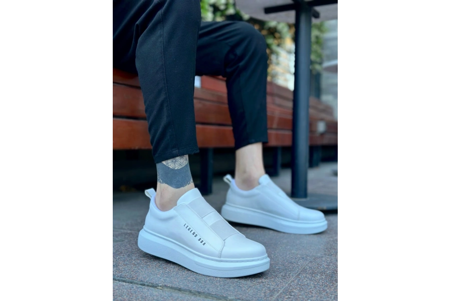 Shoecide Sb0307 Boa Kalın Yüksek Taban Çift Bant Beyaz Erkek Ayakkabı