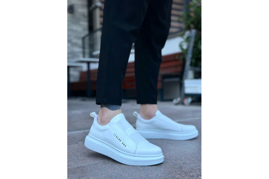 Shoecide Sb0307 Boa Kalın Yüksek Taban Çift Bant Beyaz Erkek Ayakkabı