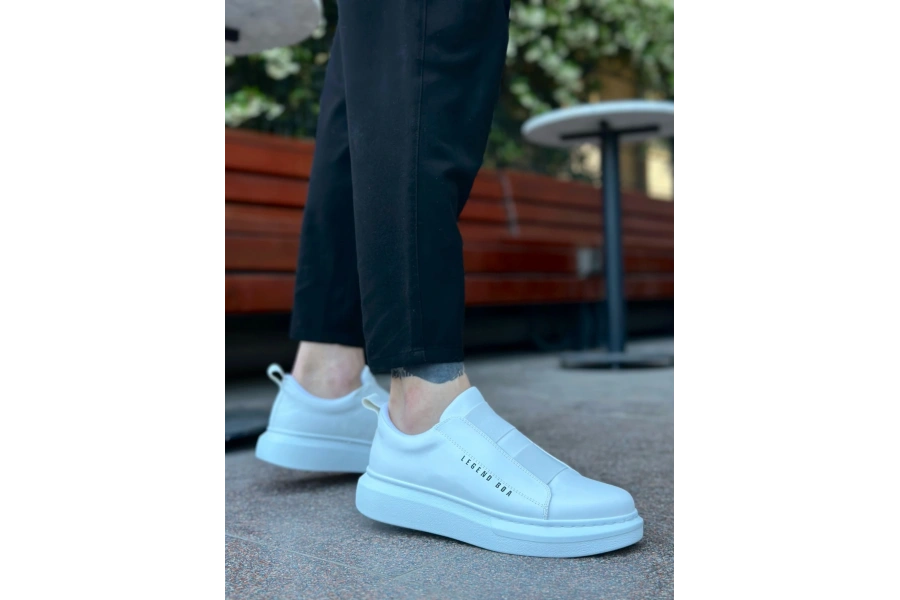 Shoecide Sb0307 Boa Kalın Yüksek Taban Çift Bant Beyaz Erkek Ayakkabı