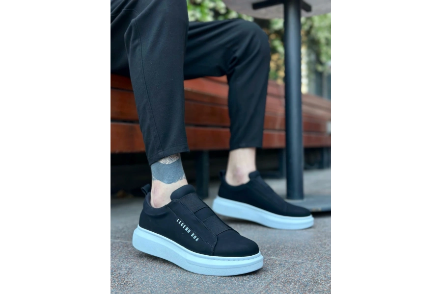 Shoecide Sb0307 Boa Kalın Yüksek Taban Çift Bant Siyah Beyaz Erkek Ayakkabı