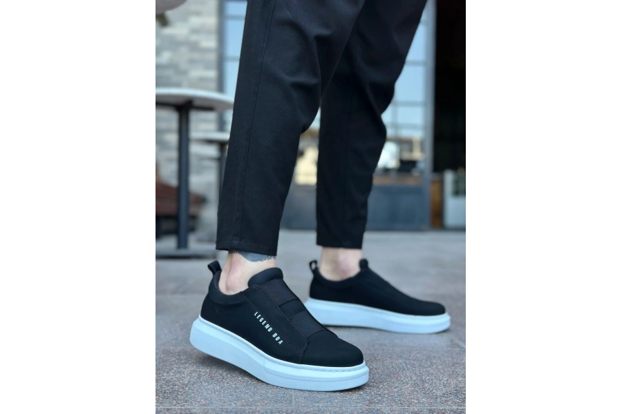 Shoecide Sb0307 Boa Kalın Yüksek Taban Çift Bant Siyah Beyaz Erkek Ayakkabı