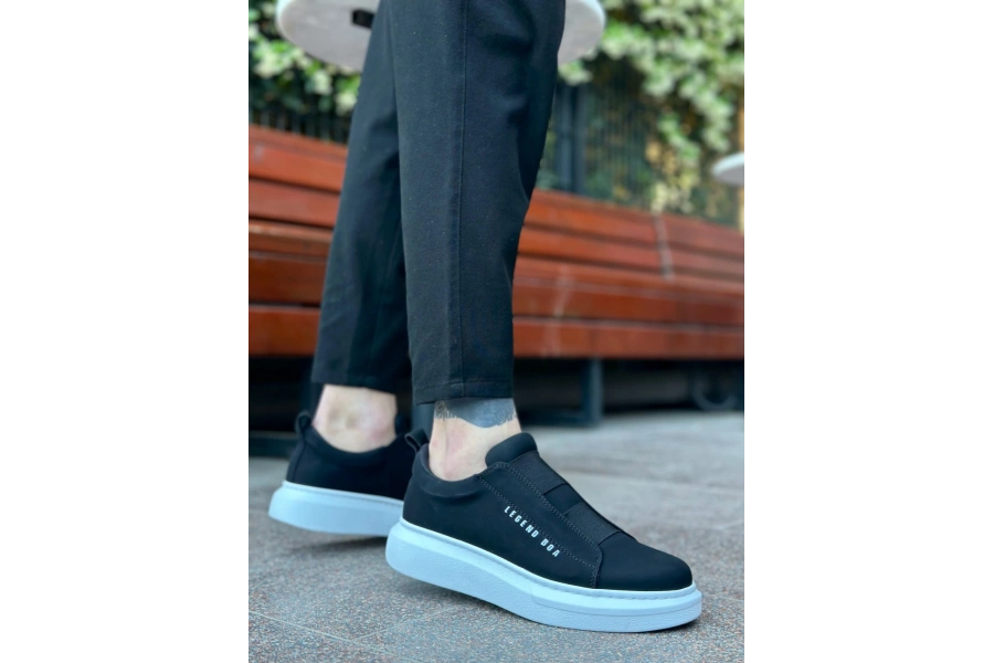 Shoecide Sb0307 Boa Kalın Yüksek Taban Çift Bant Siyah Beyaz Erkek Ayakkabı