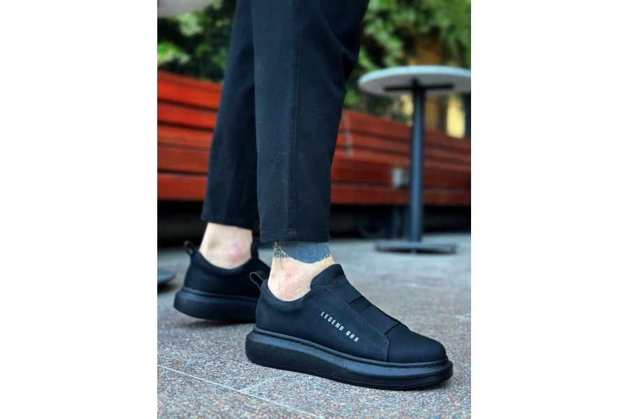 Shoecide Sb0307 Boa Kalın Yüksek Taban Çift Bant Siyah Erkek Ayakkabı