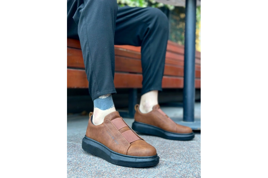 Shoecide Sb0307 Boa Kalın Yüksek Taban Çift Bant Taba Siyah Erkek Ayakkabı