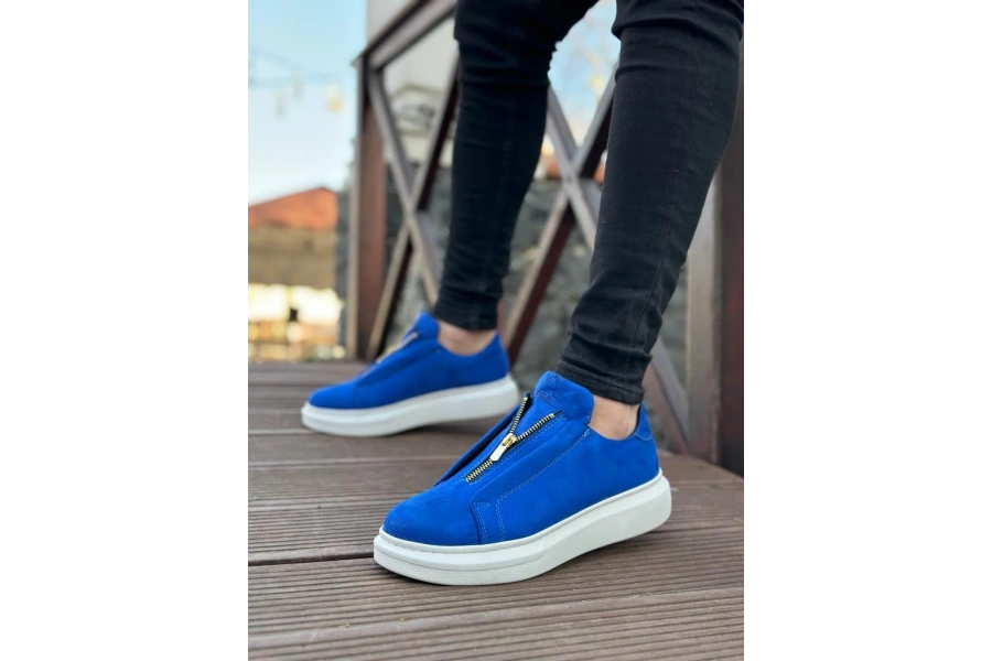 Shoecide Sb0310 Boa Kalın Süet Yüksek Taban Fermuarlı Mavi Erkek Ayakkabı