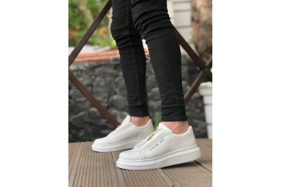 Shoecide Sb0310 Boa Kalın Yüksek Taban Fermuarlı Beyaz Erkek Ayakkabı