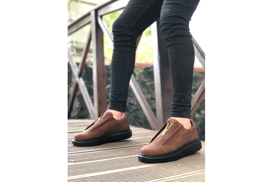 Shoecide Sb0310 Boa Kalın Yüksek Taban Fermuarlı Taba Siyah Erkek Ayakkabı