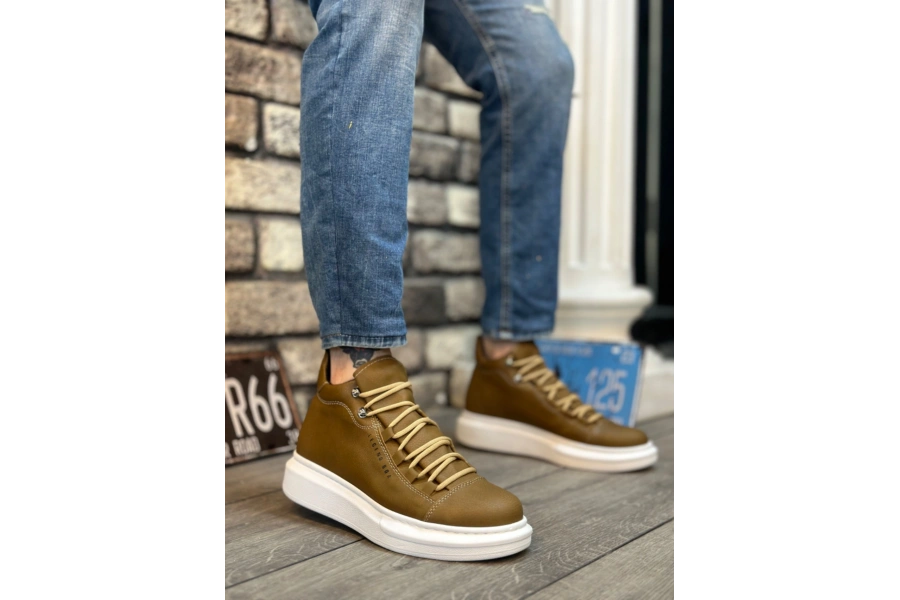 Shoecide Sb0312 Bağcıklı Vizon Yüksek Taban Erkek Tarz Spor Bot