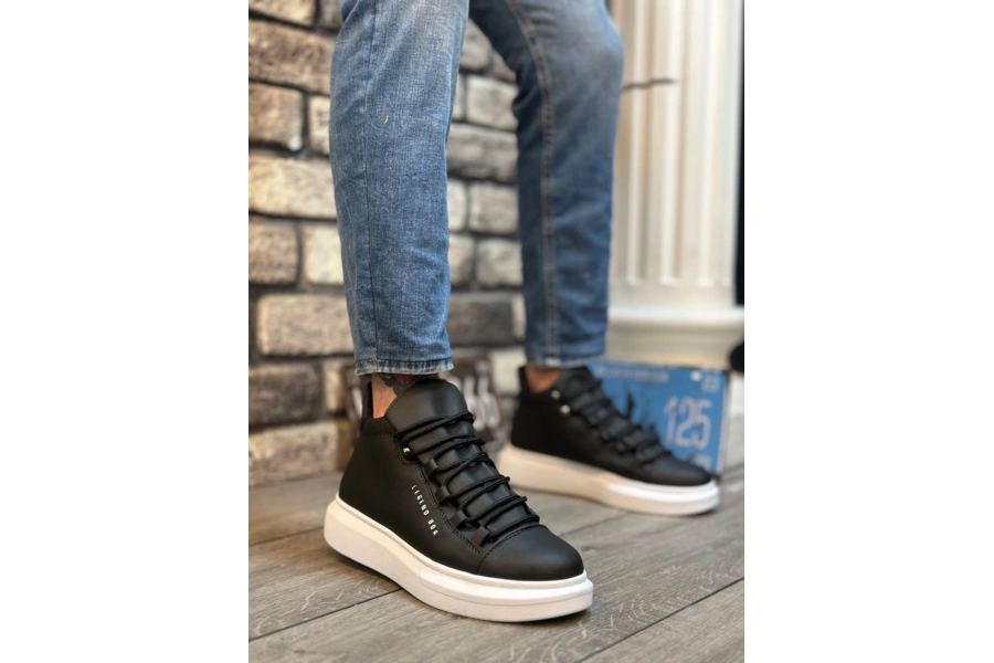 Shoecide Sb0312 Bağcıklı Yüksek Siyah Beyaz Taban Erkek Tarz Spor Bot