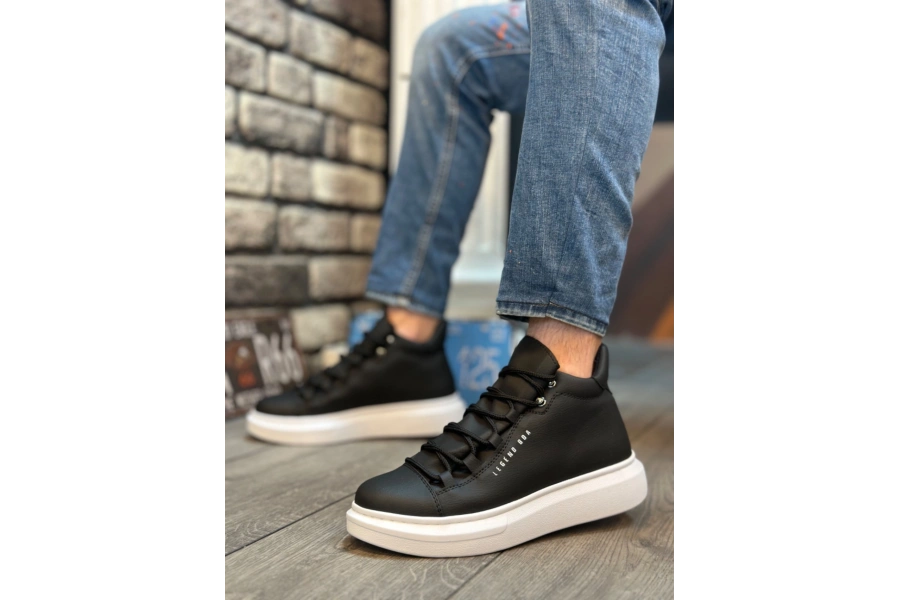 Shoecide Sb0312 Bağcıklı Yüksek Siyah Beyaz Taban Erkek Tarz Spor Bot