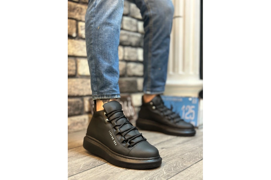 Shoecide Sb0312 Bağcıklı Yüksek Siyah Taban Erkek Tarz Spor Bot