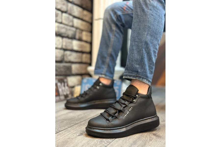 Shoecide Sb0312 Bağcıklı Yüksek Siyah Taban Erkek Tarz Spor Bot