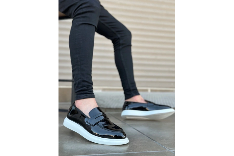 Shoecide Sb0316 Bağcıksız Yüksek Beyaz Taban Klasik Rugan Corcik Erkek Ayakkabı