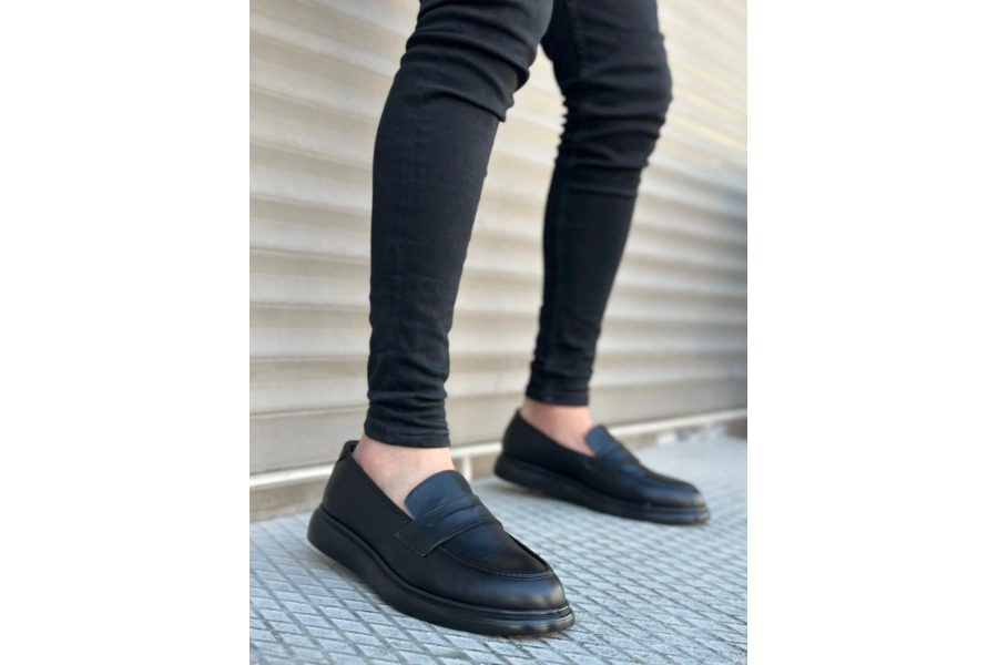 Shoecide Sb0316 Bağcıksız Yüksek Siyah Taban Klasik Cilt Corcik Erkek Ayakkabı