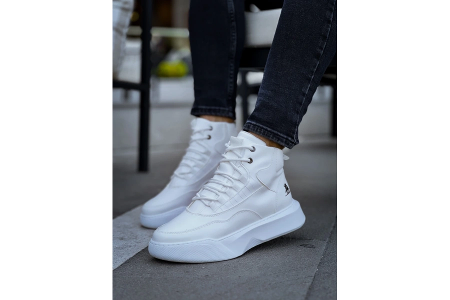 Shoecide Sb0318 Bağcıklı Erkek Yüksek Taban Beyaz Spor Bot