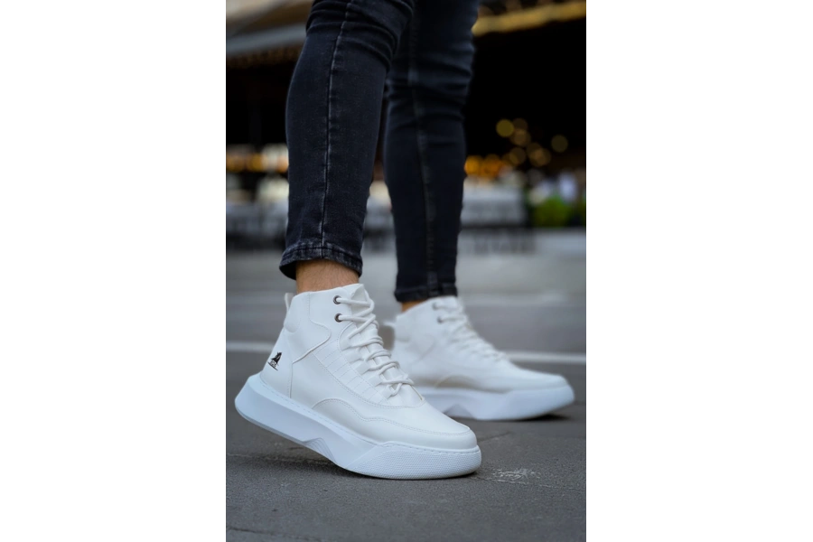 Shoecide Sb0318 Bağcıklı Erkek Yüksek Taban Beyaz Spor Bot
