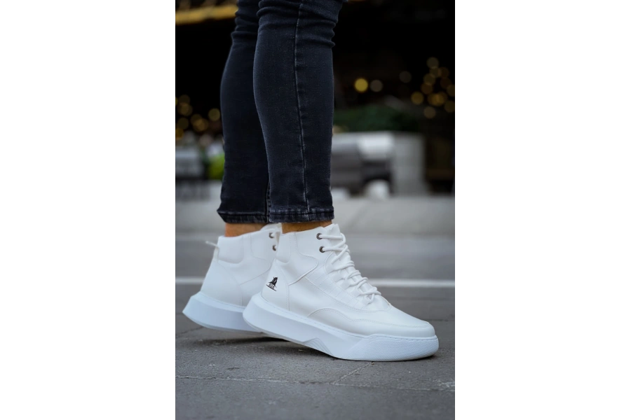 Shoecide Sb0318 Bağcıklı Erkek Yüksek Taban Beyaz Spor Bot