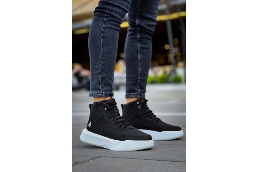 Shoecide Sb0318 Bağcıklı Erkek Yüksek Taban Beyaz Taban Spor Bot