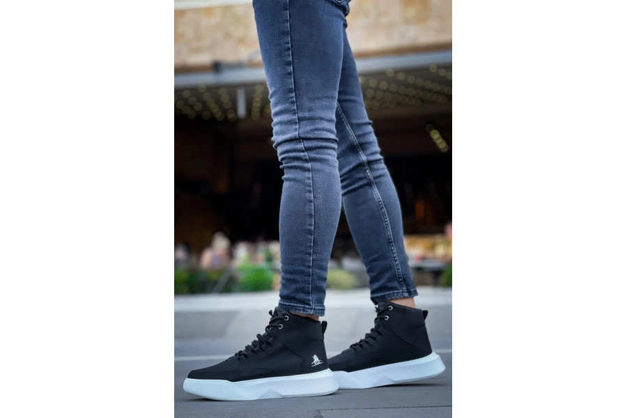 Shoecide Sb0318 Bağcıklı Erkek Yüksek Taban Beyaz Taban Spor Bot