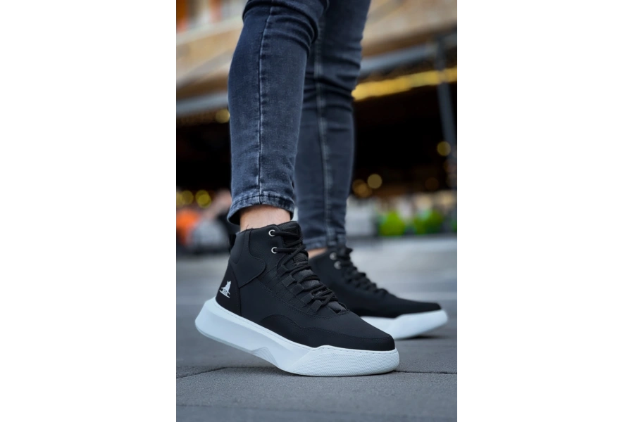 Shoecide Sb0318 Bağcıklı Erkek Yüksek Taban Beyaz Taban Spor Bot