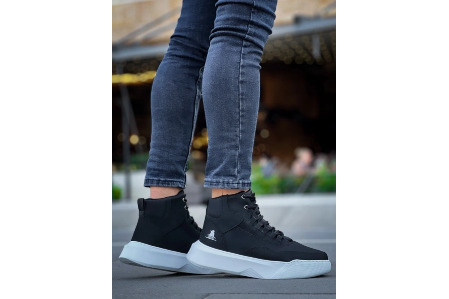 Shoecide Sb0318 Bağcıklı Erkek Yüksek Taban Beyaz Taban Spor Bot