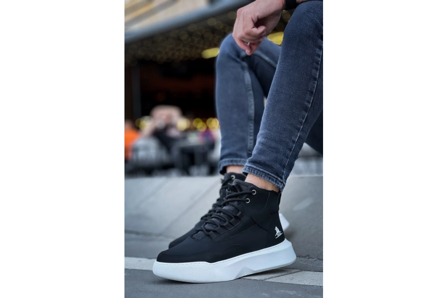 Shoecide Sb0318 Bağcıklı Erkek Yüksek Taban Beyaz Taban Spor Bot