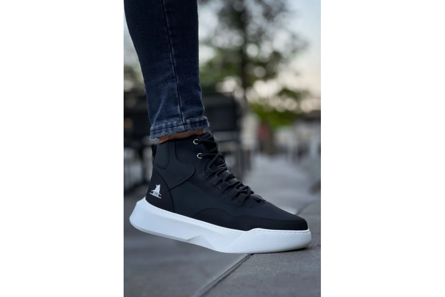 Shoecide Sb0318 Bağcıklı Erkek Yüksek Taban Beyaz Taban Spor Bot