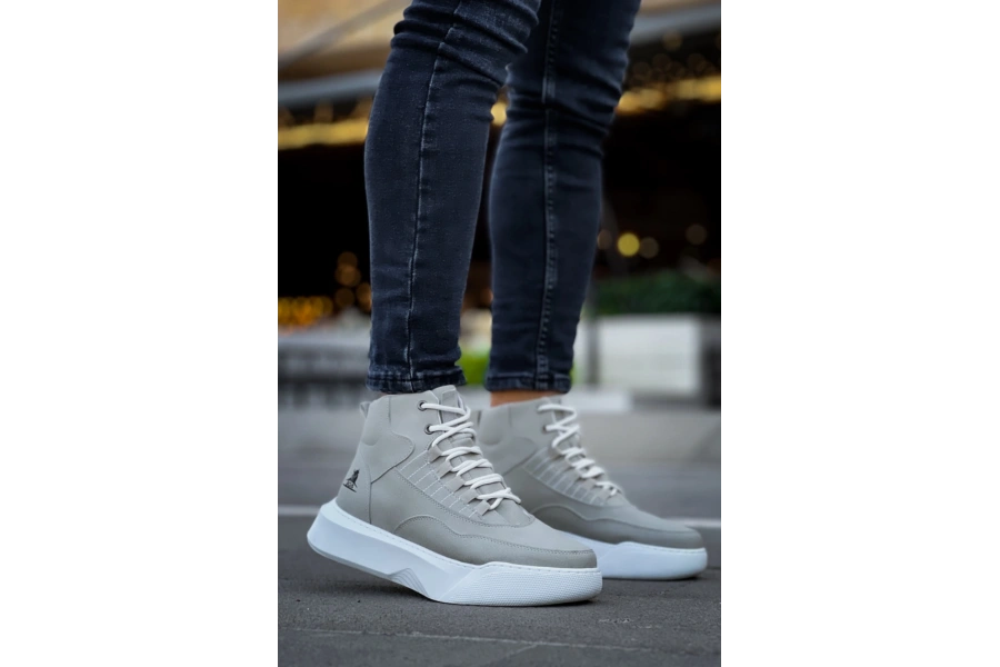 Shoecide Sb0318 Bağcıklı Erkek Yüksek Taban Gri Taban Spor Bot