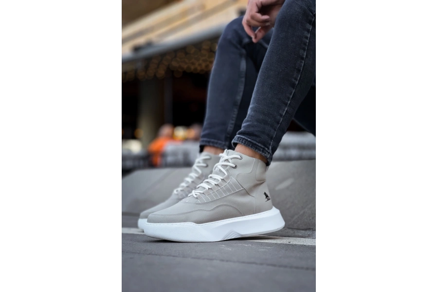 Shoecide Sb0318 Bağcıklı Erkek Yüksek Taban Gri Taban Spor Bot