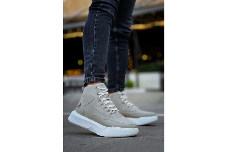 Shoecide Sb0318 Bağcıklı Erkek Yüksek Taban Gri Taban Spor Bot