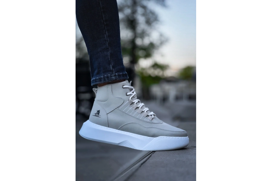 Shoecide Sb0318 Bağcıklı Erkek Yüksek Taban Gri Taban Spor Bot