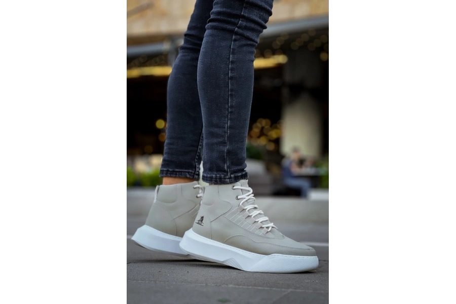 Shoecide Sb0318 Bağcıklı Erkek Yüksek Taban Gri Taban Spor Bot