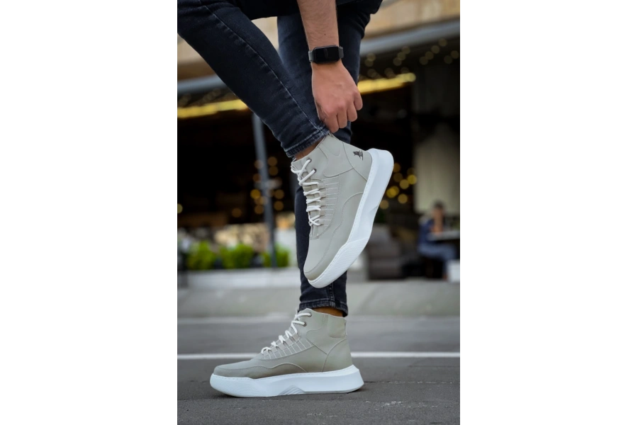Shoecide Sb0318 Bağcıklı Erkek Yüksek Taban Gri Taban Spor Bot