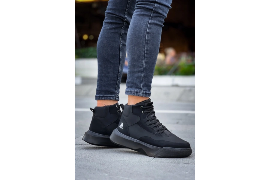 Shoecide Sb0318 Bağcıklı Erkek Yüksek Taban Siyah Taban Spor Bot
