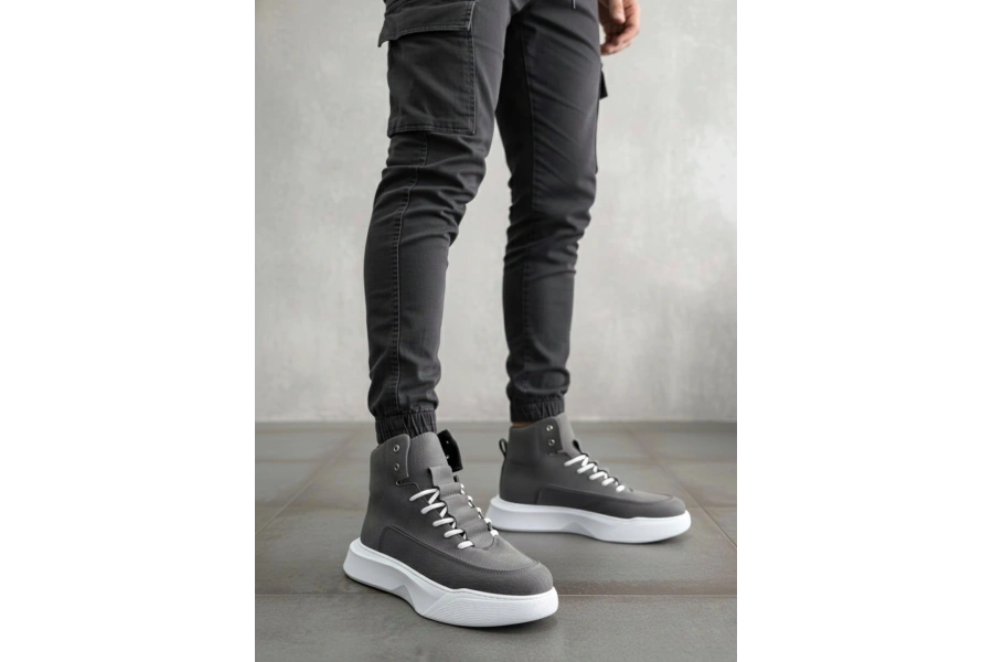 Shoecide Sb0321 Gizli Bağcıklı Erkek Füme Beyaz Taban Spor Bot