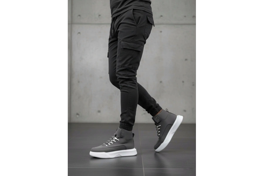 Shoecide Sb0321 Gizli Bağcıklı Erkek Füme Beyaz Taban Spor Bot
