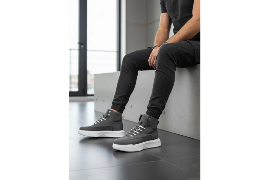 Shoecide Sb0321 Gizli Bağcıklı Erkek Füme Beyaz Taban Spor Bot