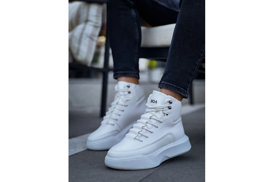 Shoecide Sb0321 Gizli Bağcıklı Erkek Yüksek Taban Beyaz Spor Bot