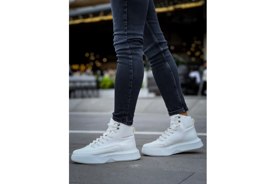 Shoecide Sb0321 Gizli Bağcıklı Erkek Yüksek Taban Beyaz Spor Bot
