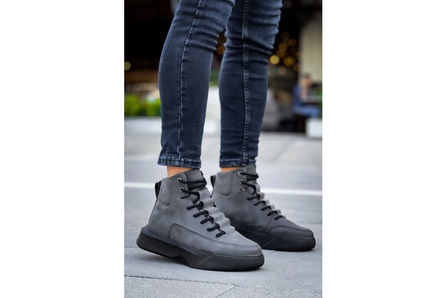 Shoecide Sb0321 Gizli Bağcıklı Erkek Yüksek Taban Füme Spor Bot