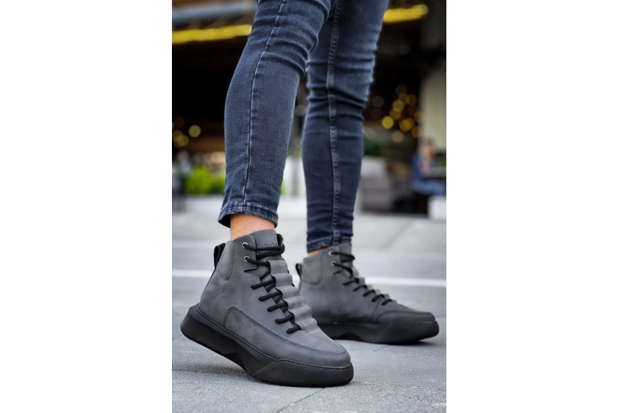 Shoecide Sb0321 Gizli Bağcıklı Erkek Yüksek Taban Füme Spor Bot