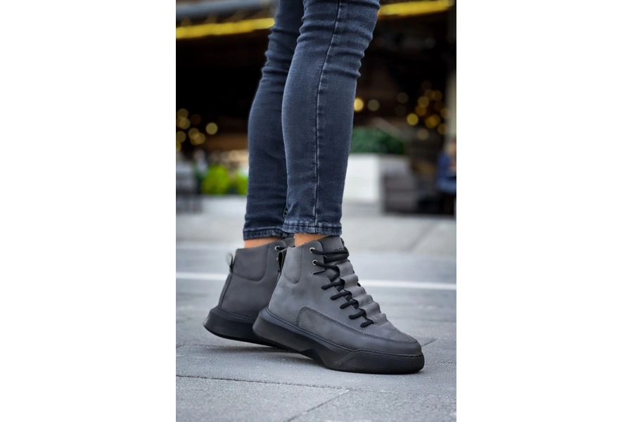 Shoecide Sb0321 Gizli Bağcıklı Erkek Yüksek Taban Füme Spor Bot
